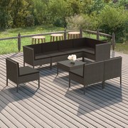 vidaXL 9-delige Loungeset met kussens poly rattan grijs