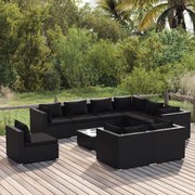 vidaXL 10-delige Loungeset met kussens poly rattan zwart