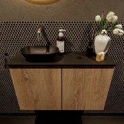 Mondiaz Fowy toiletmeubel 80cm washed oak met zwarte waskom links zonder kraangat