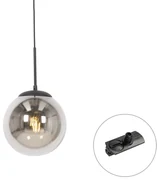 Art Deco hanglamp zwart met smoke glas incl. rail adapter 1-fase - Iconic Flore Art Deco E27 bol / globe / rond Binnenverlichting Lamp