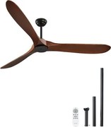 VEVOR 180 cm plafondventilator zonder verlichting, 6 snelheden, afstandsbediening, 3 houten bladen, omkeerbare gelijkstroommotor, buitenventilator voor slaapkamer, woonkamer, terras, binnen/buiten, walnoot