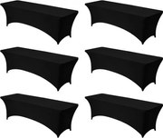VEVOR 6 x Stretch Spandex Tafelkleed (Rechthoekig) Geschikt voor 244 cm Tafels, Wasbare Kreukvrije Tafelkleedbeschermer, Tafelkleed voor Feesten, Bruiloften, Banketten, Festivals, Zwart