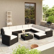 vidaXL 12-delige Loungeset met kussens poly rattan zwart