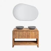 Vacry Houten Badkamermeubelset Acacia Bruin & 2 X Ronde Grijze Cement Ø40 Cm Tarsis & Ovaal Led En Anticondens 120x80 Cm Riben & Zonder Kraan - Sklum