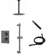 Saniclear Iron Pro inbouw regendouche met plafondarm, 20cm hoofddouche en glijstang gunmetal