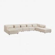 6-delige Modulaire Linker Chaise Longue Bank Met Poef Fogler Corduroy Beige – Linnen - Sklum