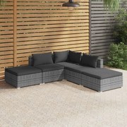 vidaXL 5-delige Loungeset met kussens poly rattan grijs