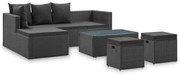 vidaXL 4-delige Loungeset met kussens poly rattan zwart