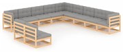 vidaXL 11-delige Loungeset met kussens massief grenenhout