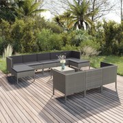 vidaXL 11-delige Loungeset met kussens poly rattan grijs