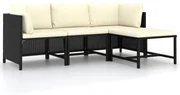 vidaXL 4-delige Loungeset met kussens poly rattan zwart