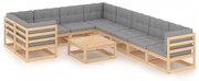 vidaXL 10-delige Loungeset met kussens massief grenenhout