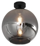 Art Deco plafondlamp zwart met smoke glas - Sandra Art Deco E27 bol / globe / rond Binnenverlichting Lamp