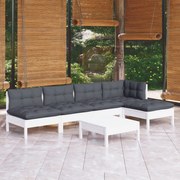 vidaXL 6-delige Loungeset met kussens grenenhout wit