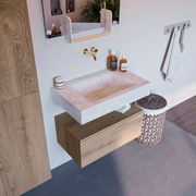 Mondiaz Alan DLux badmeubel 70cm washed oak 1 lade met wastafel opalo midden zonder kraangat