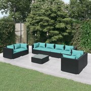 vidaXL 9-delige Loungeset met kussens poly rattan zwart