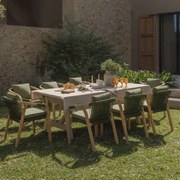 Rechthoekige Uitschuifbare Tafelset 200-260-320x100 Cm En 8 Tuinstoelen Met Armleuningen In Dubai Acacia Hout Rustiek Acaciabruin & Stof Leger - Sklum