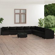 vidaXL 10-delige Loungeset met kussens poly rattan zwart