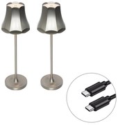 Set van 2 retro tafellampen gunmetal oplaadbaar IP44 - Granny