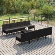 vidaXL 9-delige Loungeset met kussens poly rattan zwart