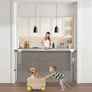 VEVOR Uitschuifbaar babyhekje (87 cm hoog uitschuifbaar tot 140 cm breed) uitschuifbaar hek voor kinderen en huisdieren, gaasmateriaal, traphekje voor binnentrappen, deuren, gangen, speelkamers, grijs