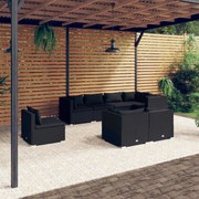 vidaXL 8-delige Loungeset met kussens poly rattan zwart