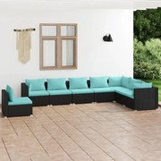 vidaXL 8-delige Loungeset met kussens poly rattan zwart