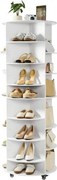 VEVOR Schoenenrek, Schoenenkast voor 28 paar schoenen (7 lagen), 360° draaibaar, rolbare schoenenopbergkast, schoenenrek voor slaapkamer, woonkamer, hal, wit, 588 x 588 x 1646 mm