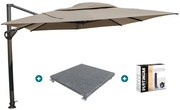 4-Seasons zweefparasol Hacienda 300 x 400 - Taupe met voet en hoes