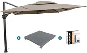 4-Seasons zweefparasol Hacienda 300 x 400 - Taupe met voet en hoes