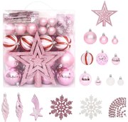 vidaXL 65-delige Kerstballenset roze/rood/wit