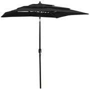 vidaXL Parasol 3-laags met aluminium paal 2x2 m zwart