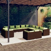 vidaXL 13-delige Loungeset met kussens poly rattan bruin