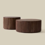 Ronde Salontafel Set Ribbel Hout