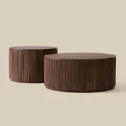 Ronde Salontafel Set Ribbel Hout