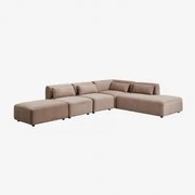 4-delige Modulaire Hoekbank Met Chaise Longue Rechts En Fogler Poef Corduroy Kameelbruin - Sklum