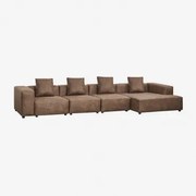 Modulaire Bank Met Chaise Longue Rechts, 4-delig (↔︎420 Cm) Met Hoge Armleuning Bruna Bruin Koffie Suède - Sklum