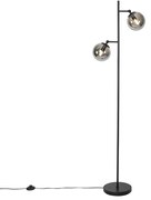Art Deco vloerlamp zwart met smoke glas 2-lichts - Pallon
