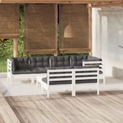 vidaXL 8-delige Loungeset met kussens massief grenenhout wit