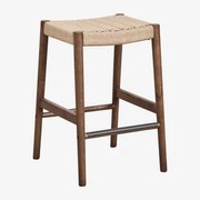 Hoge Kruk 65 Cm In Eikenhout En Gevlochten Touw Mara Donker Hout - Sklum