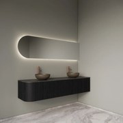 Gliss Design Alluro badmeubel ribbelfront met ronding links 180cm black en zwart leisteen toppaneel