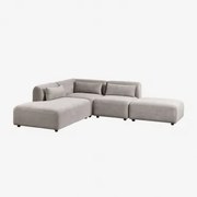 3-delige Modulaire Hoekbank Met Chaise Longue Links En Fogler Poef Corduroy Grijs – Taupe – Koel - Sklum