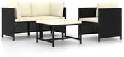 vidaXL 4-delige Loungeset met kussens poly rattan zwart