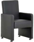 Goossens Eetkamerstoel Rivas zwart kunstleer met armleuning en met wielen, modern design