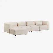 4-delige Modulaire Bank Met Gestoffeerde Poef Fogler Linnen Fluweel Linnenbeige - Sklum