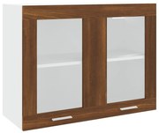 vidaXL Wandkast hangend 80x31x60 cm glas en bewerkt hout bruineiken