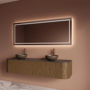 Gliss Design Alluro badmeubel ribbelfront met ronding links/rechts 180cm castle brown en zwart leisteen toppaneel