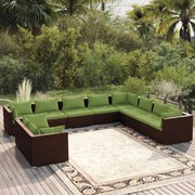 vidaXL 10-delige Loungeset met kussens poly rattan bruin