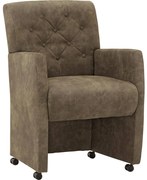 Goossens Eetkamerstoel Oliver groen microvezel met armleuning en met wielen, stijlvol landelijk