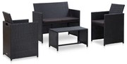 vidaXL 4-delige Loungeset met kussens poly rattan zwart